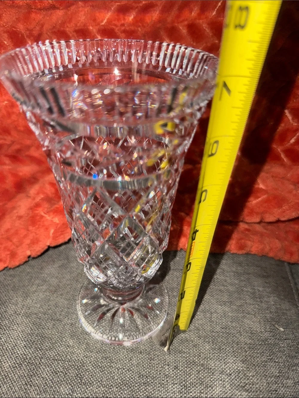 Exquisite Vintage Heavy Cut Crystal Pedestal Vase | Dazzling Diamond Pattern